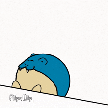 a cartoon drawing of a blue animal with the words flipa clip written below it