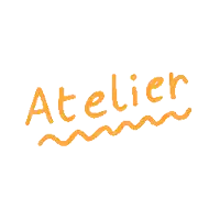 a drawing of the word atelier in blue
