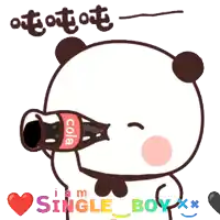 a cartoon of a panda drinking a bottle of coca cola
