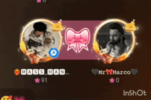 a screenshot of a video game between mass mani and mr marco