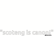 a man in a suit is holding a piece of paper in front of a crowd and saying `` scoteng is canon ! ''