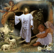 jesus he is risen happy easter flowers lamb