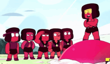 a group of cartoon characters are standing next to each other and one of them is ruby
