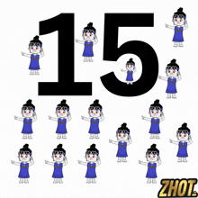 the number 15 is surrounded by a bunch of cartoon girls