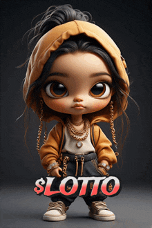 a little girl with a hoodie and the word lotto on the bottom