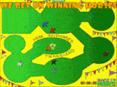 a cartoon of horses on a track with the words we bet on winning horses above them