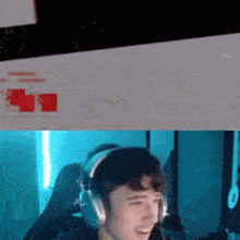 a man wearing headphones is sitting in a chair in a room .