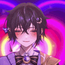 a close up of a person 's face with a purple heart behind them