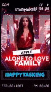 a woman in a red dress is on a poster that says alone to love family
