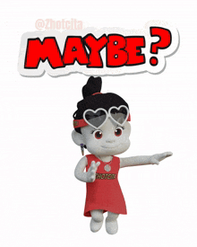 a cartoon character wearing heart shaped sunglasses is standing in front of a maybe sticker