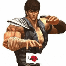 a man in a karate outfit is holding a sign that says kenks .
