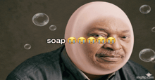a man with a soap bar instead of his face