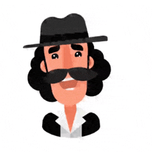 a cartoon drawing of a man wearing a hat and a mustache