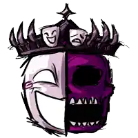 a drawing of a purple and white mask with a crown on it