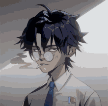 a man with glasses is smoking a cigarette in a cartoon