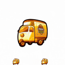 a pizza truck is shown in a cartoon style