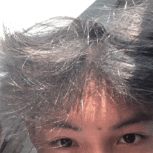 a close up of a person 's face with a lot of hair on it