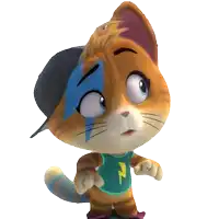 a cartoon cat wearing a hat and a lightning bolt shirt