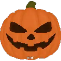 a pixel art of a pumpkin with the letters hhc written below it