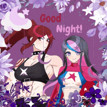 a purple background with two girls and the words " good night "