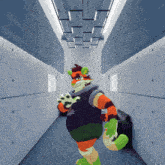 a cartoon of a tiger in a hallway