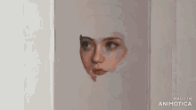a close up of a person painting a woman 's face with a brush