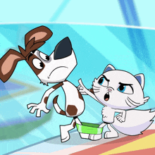 a cartoon dog and a cat standing next to each other