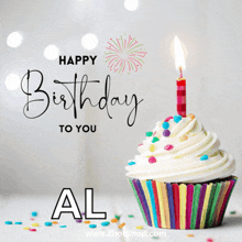 a birthday card with a cupcake and a candle that says happy birthday to you