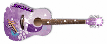 a purple guitar with nicole hannah montana written on it