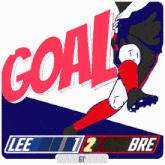 an illustration of a soccer player with the word goal in the background