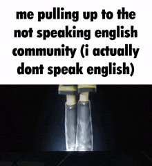 a meme that says me pulling up to the not speaking english community i actually dont speak english