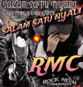 a poster for rmc rock metal community shows a woman wearing a hijab