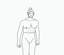 a black and white drawing of a naked man with a beard standing .