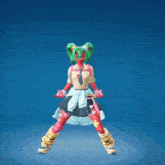 a girl with green hair and pink gloves is doing a trick in a video game