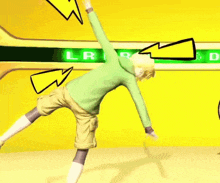 a cartoon character is dancing in front of a sign that says op & dash
