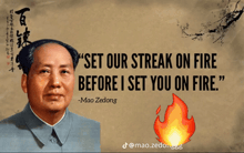 a picture of mao zedong with a quote on it