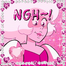 a picture of a pink cartoon character with the word ngh written on it