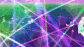 a person is standing in front of a colorful background with a lot of lights coming out of it .
