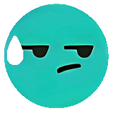 a blue smiley face with a sweat drop on it 's forehead