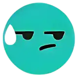 a blue smiley face with a sweat drop on it 's forehead