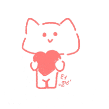 a drawing of a cat holding a red heart with the words ea mo co. written below it