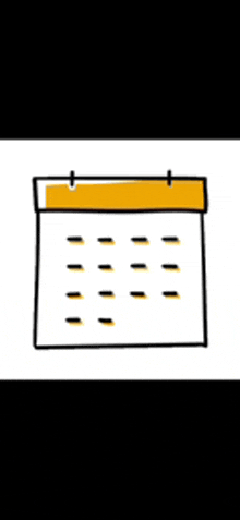 a drawing of a calendar with a yellow border and black dots on a white background .