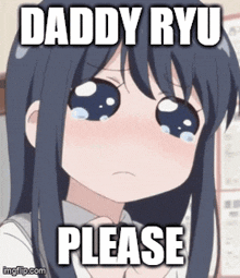 daddy ryu please is written on a picture of a girl crying