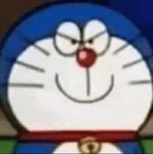 a close up of a doraemon with an angry face .