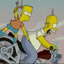 bart simpson and homer simpson riding a motorcycle