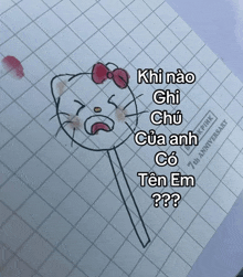 a drawing of a cat with a red bow is on a piece of paper that says black pink 7th anniversary