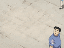 a woman in a blue vest is running in front of a fireball
