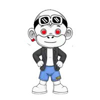a cartoon of a monkey wearing a jacket and shorts with the word zhuz on them
