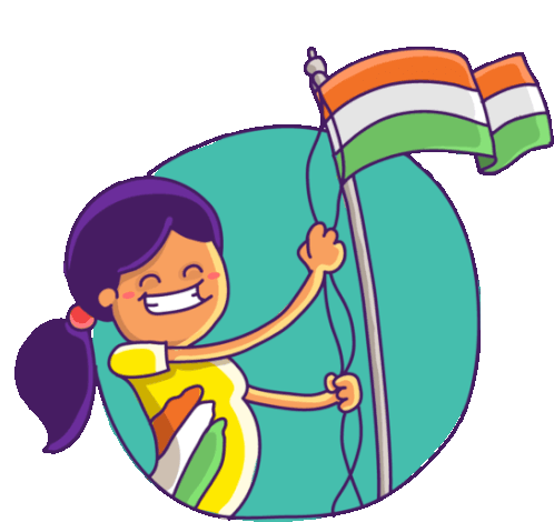 Girl Raising Indian Flag Sticker - L3india Girl Cute Stickers