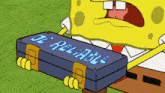 a cartoon of spongebob holding a toolbox that says " ol reliable "